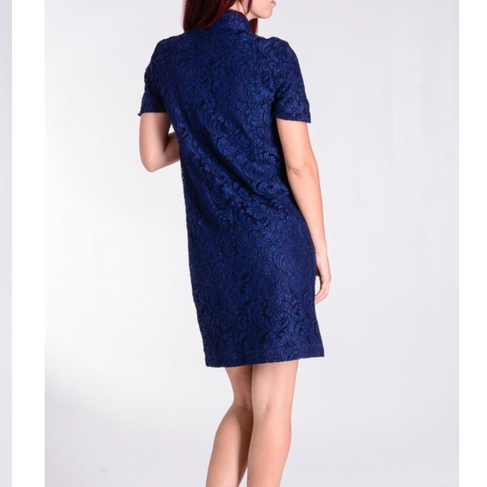 Burberry Ladies Navy Blue Floral Lace Shirt Dress - Picture 3 of 11